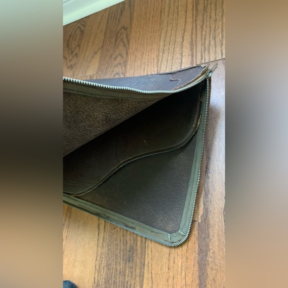 Vintage Brown Pebbled Leather Brief Divider Zip Corner Protector Full-grain - Picture 7 of 10